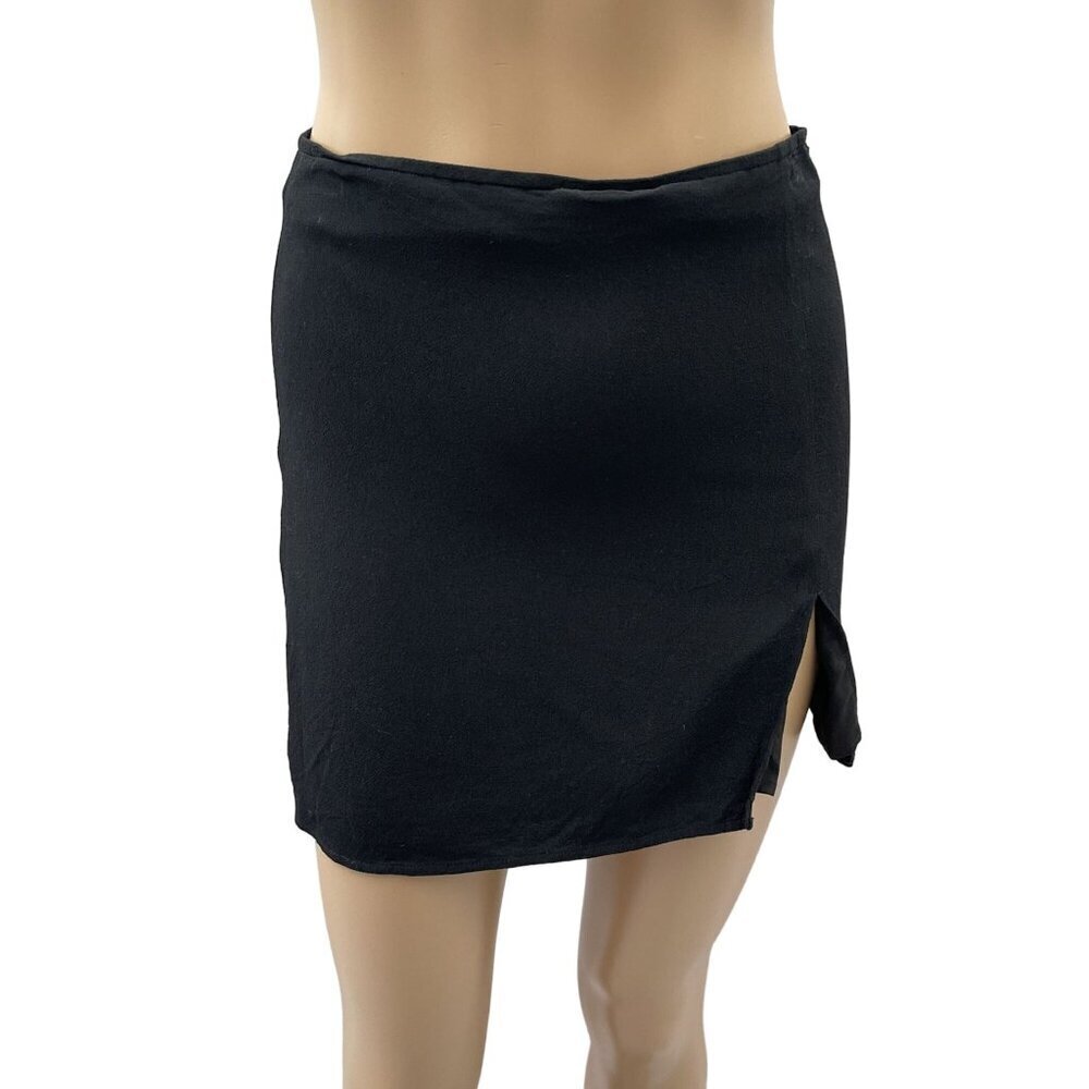 Aritzia Sunday Best Tatiana Mini Black Skirt With Side‎ Slit Back Zipper Women's